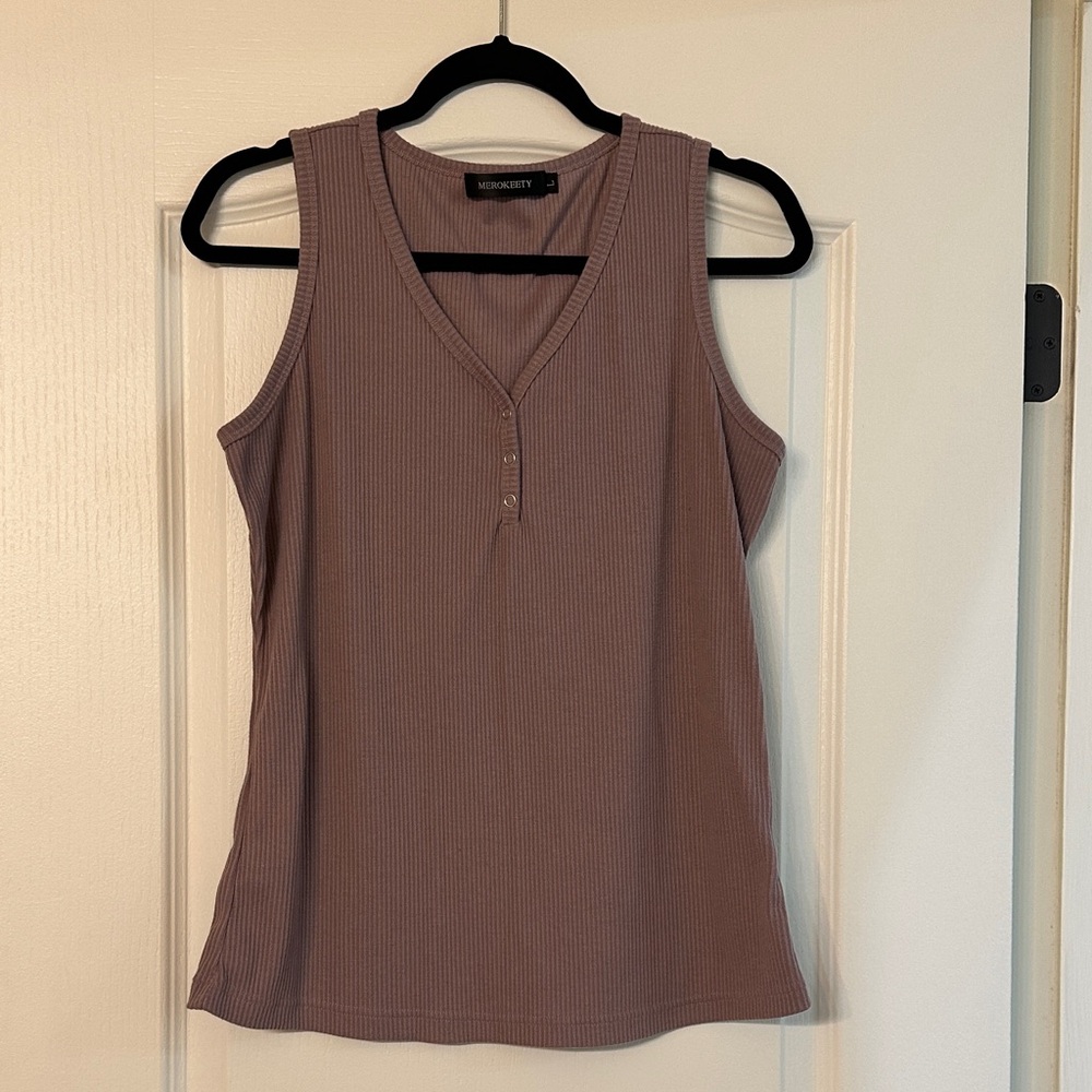 Merokeety Women's V-Neck Ribbed Tank Top - Mauve